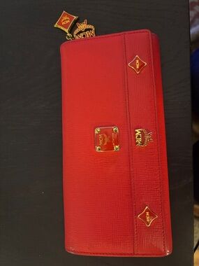 MCM Red Continental Wallet with Gold Hardware